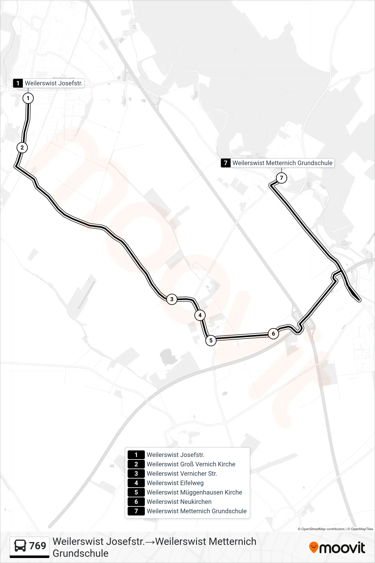 Linie 769 (Bus) Richtung Weilerswist Josefstr.→Weilerswist Metternich Grundschule: Route und Haltestellen auf der Karte