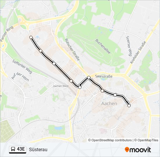 43E bus Line Map