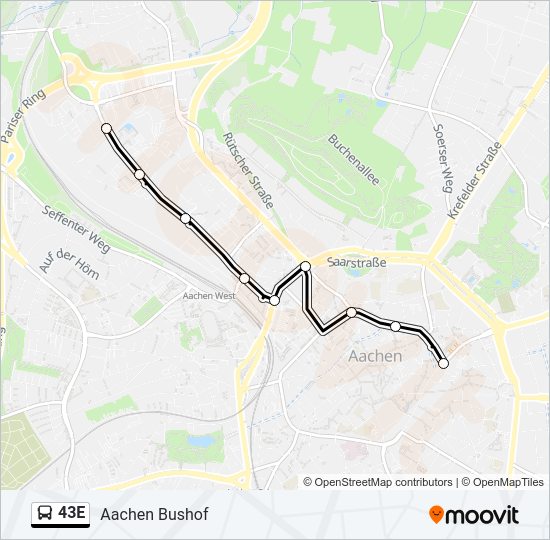 43E bus Line Map