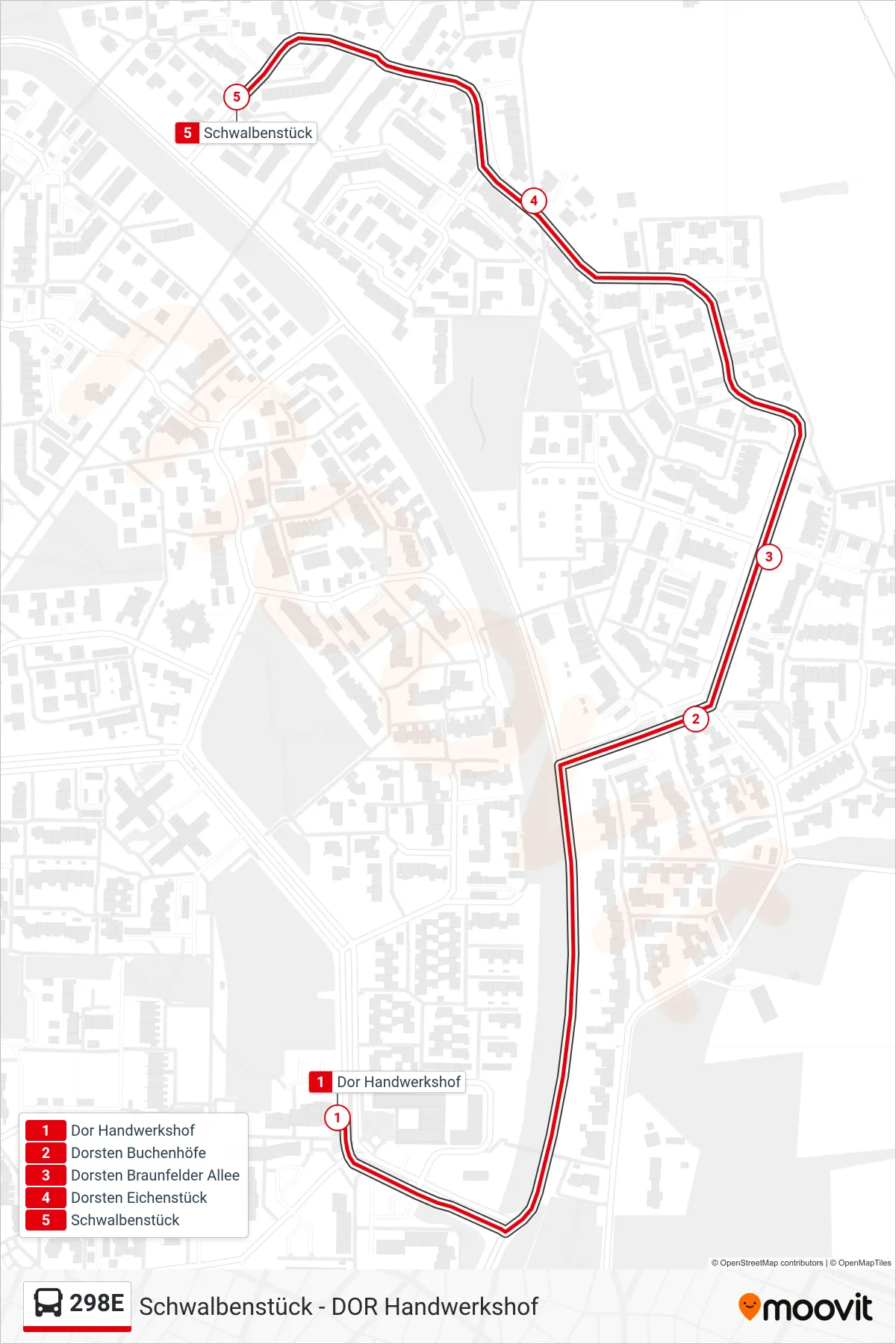 Linie 298E (Bus) Richtung Schwalbenstück: Route und Haltestellen auf der Karte