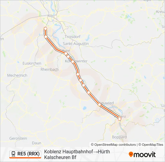 Поезд RE5 (RRX): карта маршрута