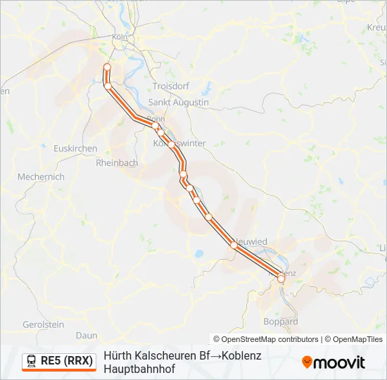 Поезд RE5 (RRX): карта маршрута