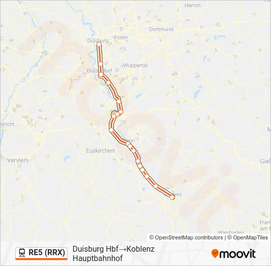 Поезд RE5 (RRX): карта маршрута