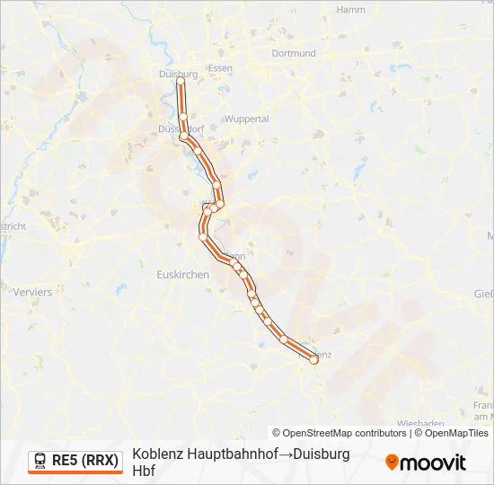 Поезд RE5 (RRX): карта маршрута