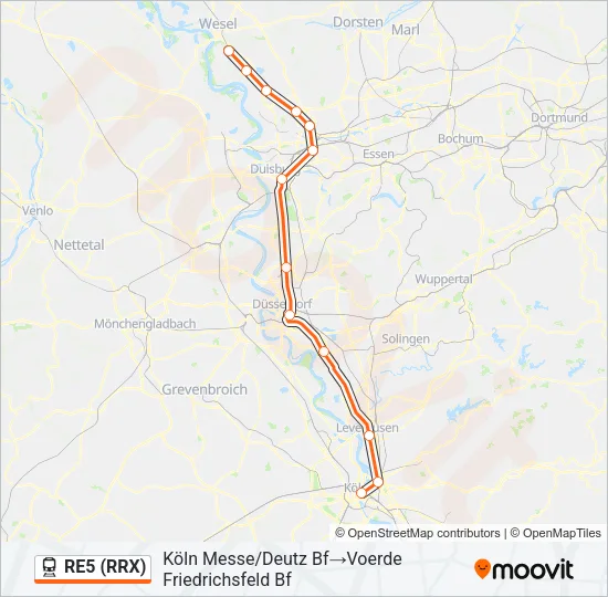 Поезд RE5 (RRX): карта маршрута