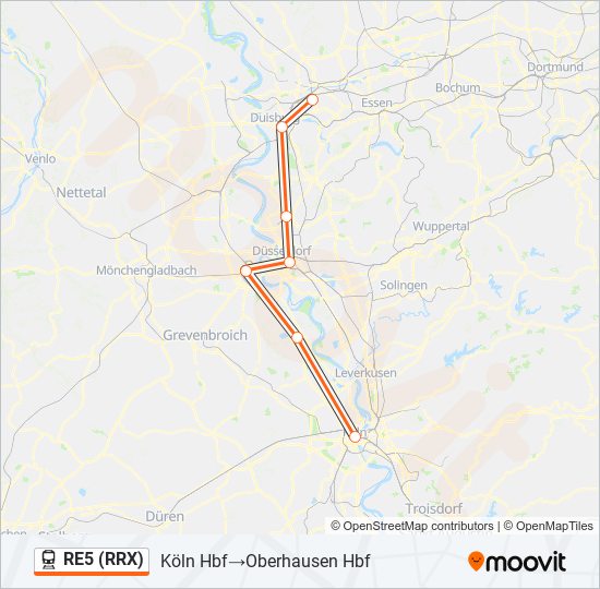 Поезд RE5 (RRX): карта маршрута