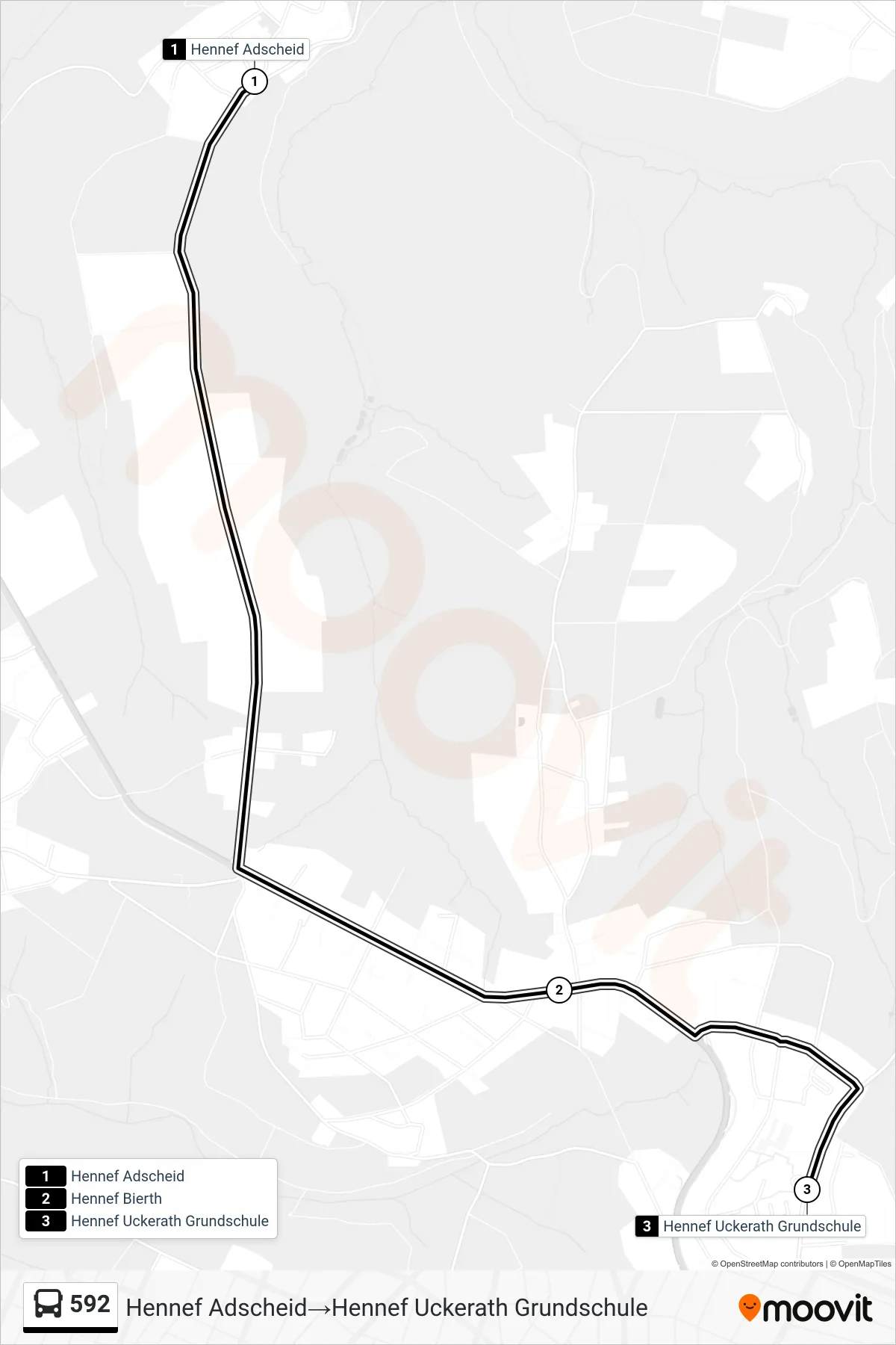 Linie 592 (Bus) Richtung Hennef Adscheid→Hennef Uckerath Grundschule: Route und Haltestellen auf der Karte