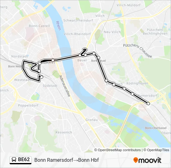Автобус BE62: карта маршрута
