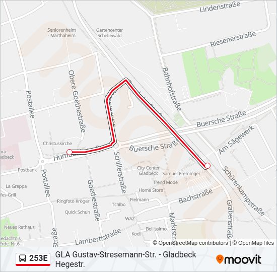 253E Bus Line Map
