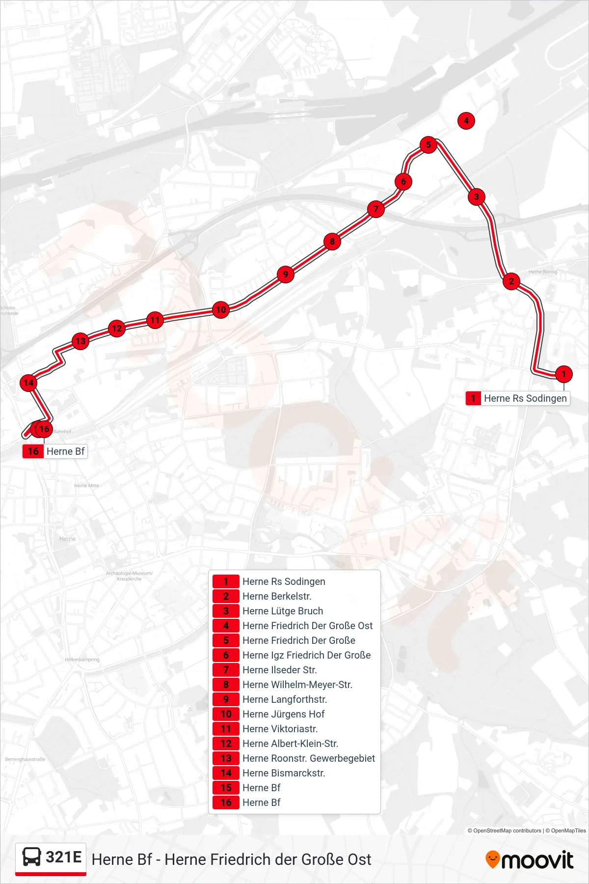 Linie 321E (Bus) Richtung Herne Bf: Route und Haltestellen auf der Karte