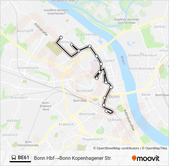 Автобус BE61: карта маршрута