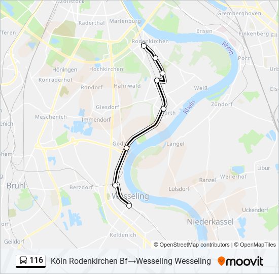 116 Route Schedules Stops Maps K ln Rodenkirchen Bf Wesseling