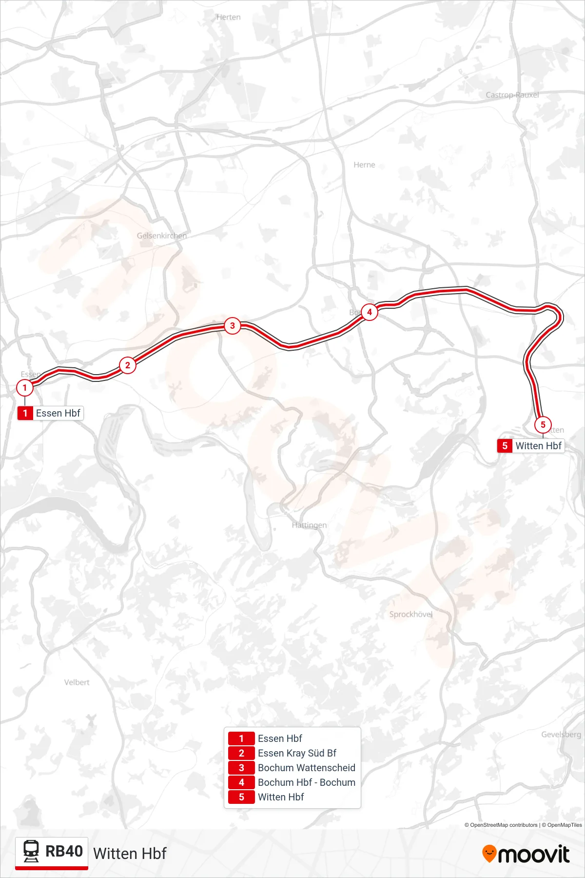 Linie RB40 (Bahn) Richtung Witten Hbf: Route und Haltestellen auf der Karte