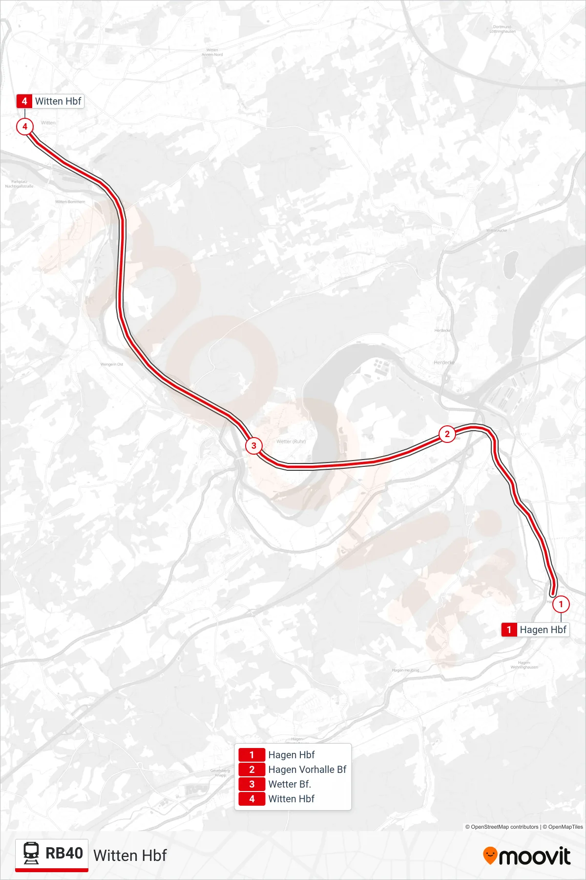 Linie RB40 (Bahn) Richtung Witten Hbf: Route und Haltestellen auf der Karte