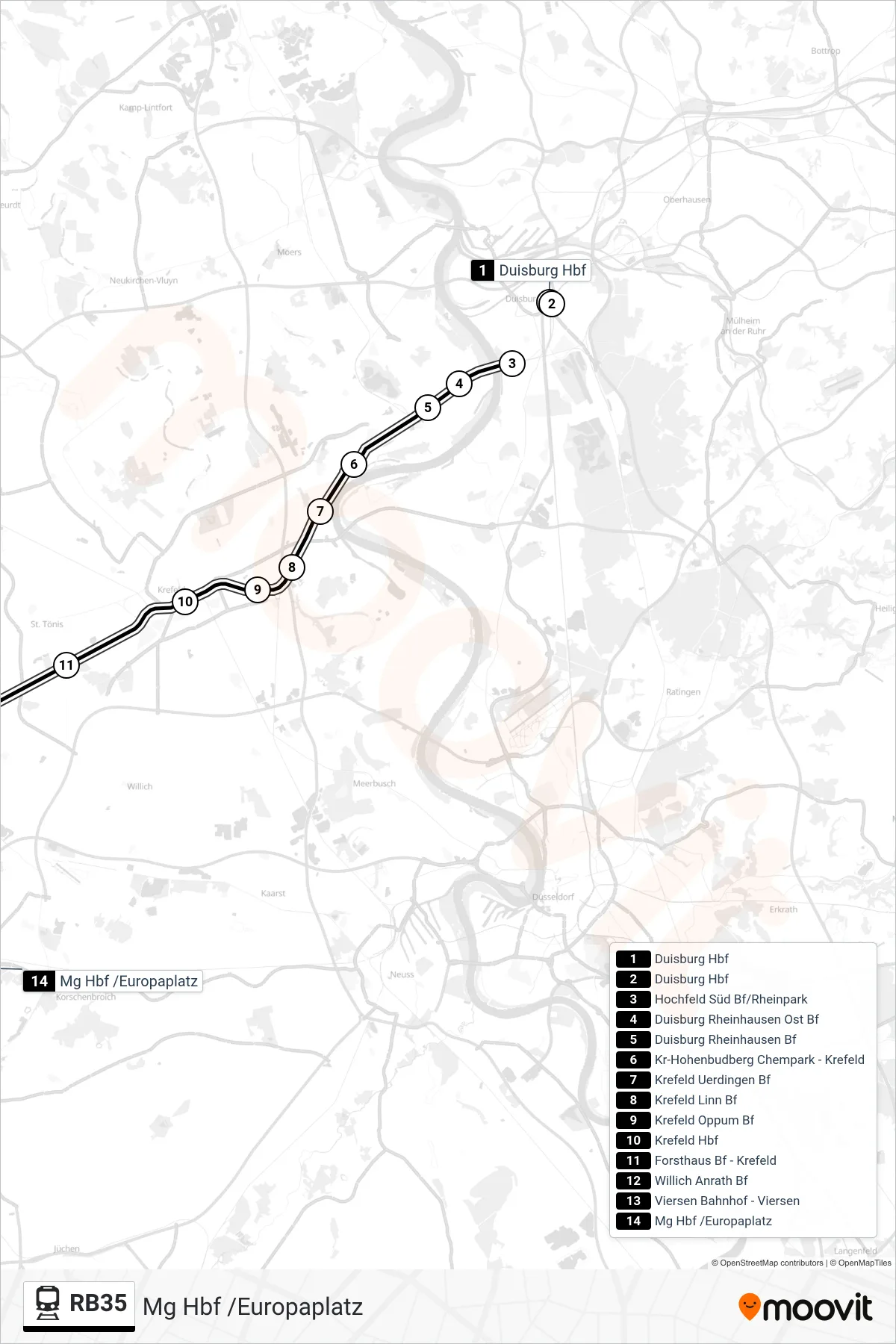 Linie RB35 (Bahn) Richtung Mg Hbf /Europaplatz: Route und Haltestellen auf der Karte