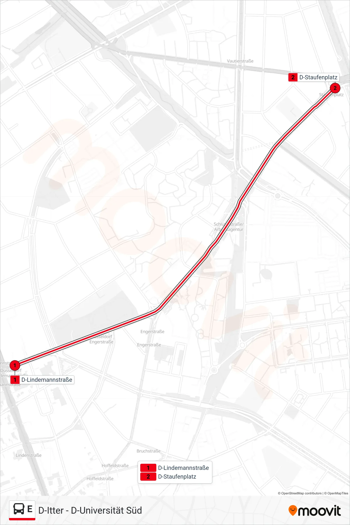 Linie E (Bus) Richtung D-Staufenplatz: Route und Haltestellen auf der Karte