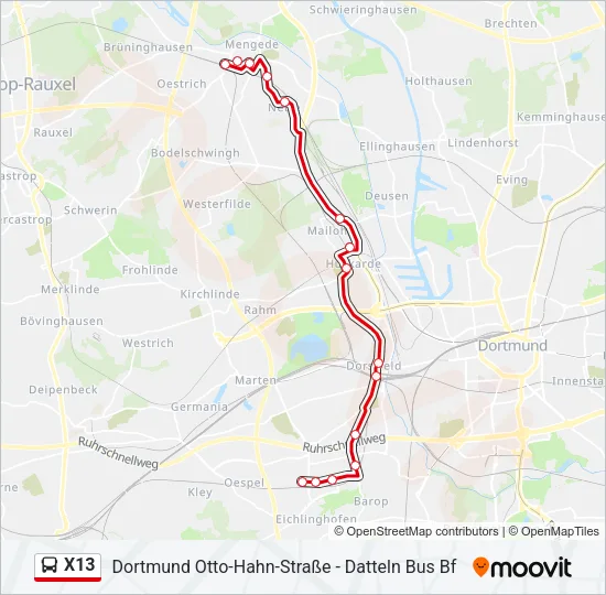 X13 Bus Line Map