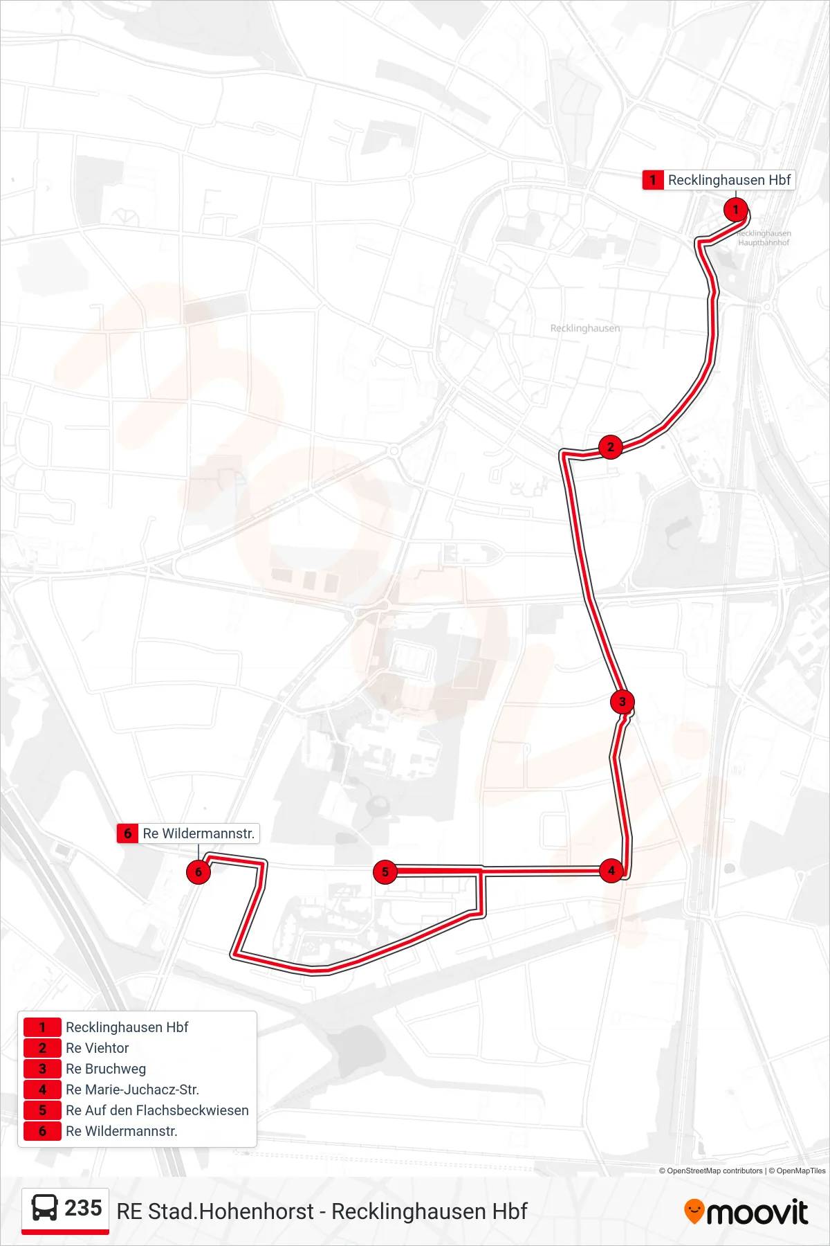 Linie 235 (Bus) Richtung Re Wildermannstr.: Route und Haltestellen auf der Karte