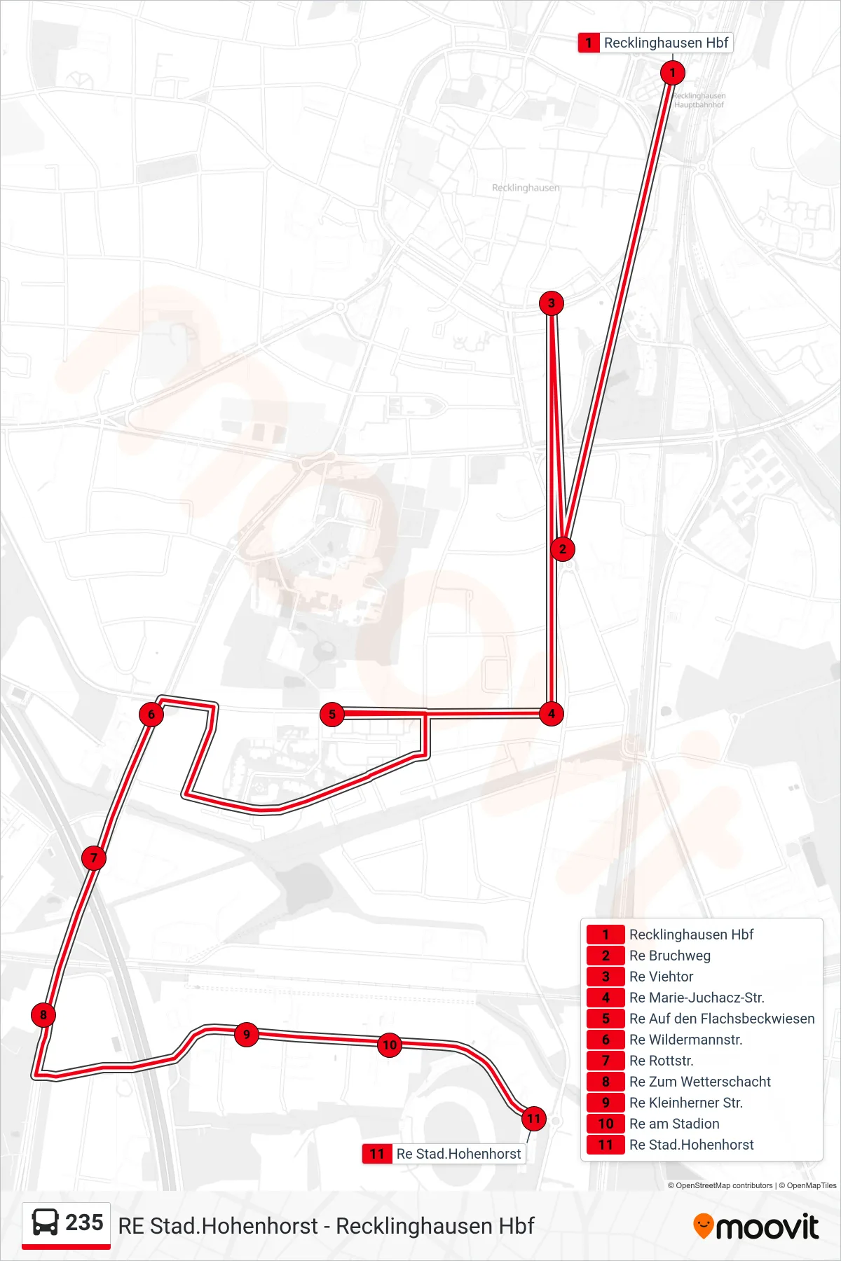Linie 235 (Bus) Richtung Re Stad.Hohenhorst: Route und Haltestellen auf der Karte