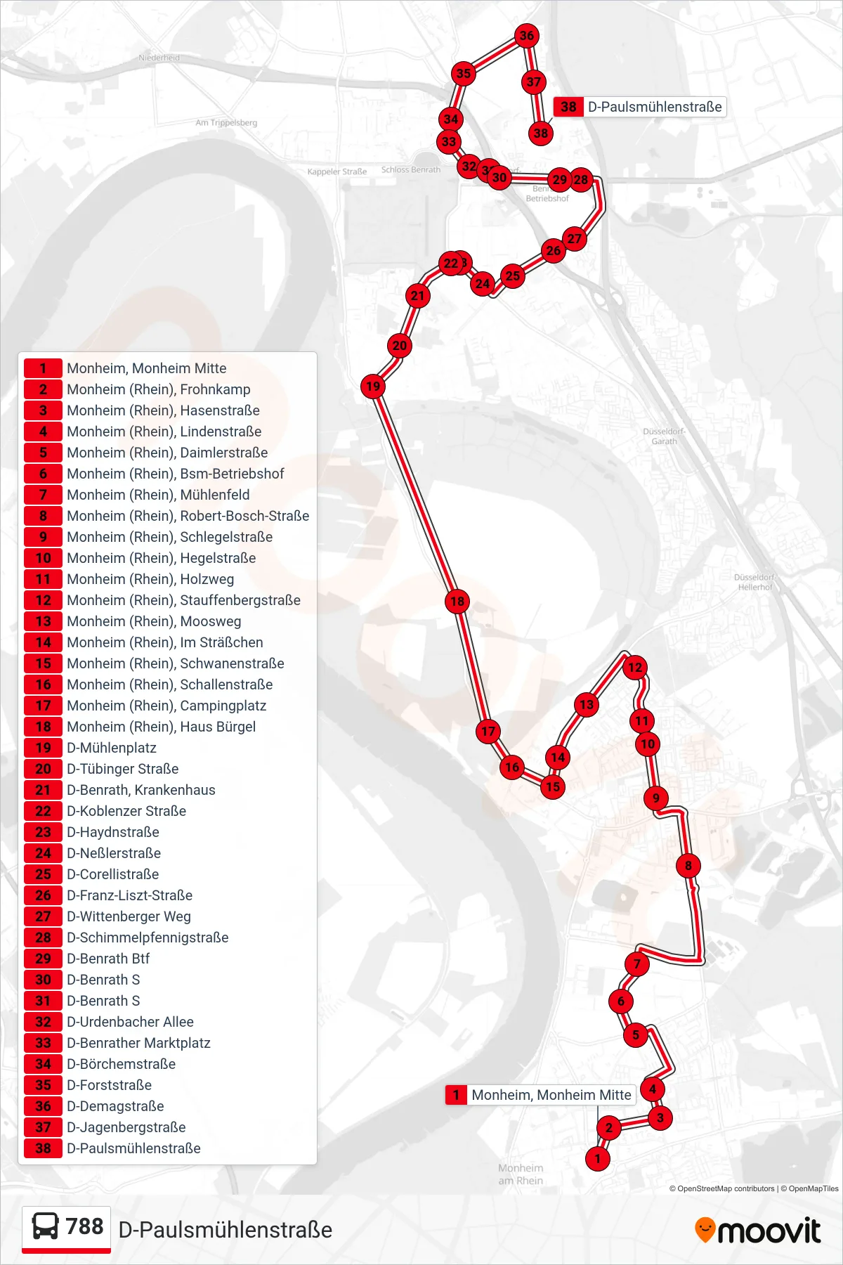 Linie 788 (Bus) Richtung D-Paulsmühlenstraße: Route und Haltestellen auf der Karte