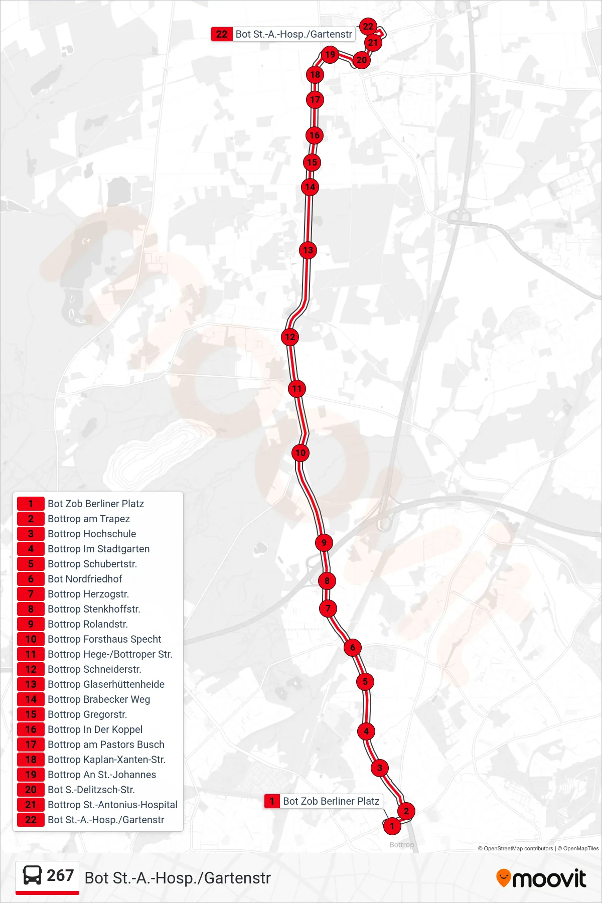 Linie 267 (Bus) Richtung Bot St.-A.-Hosp./Gartenstr: Route und Haltestellen auf der Karte
