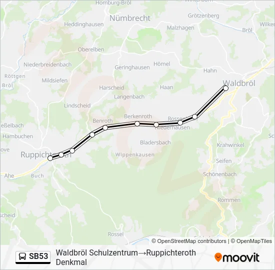 Автобус SB53: карта маршрута