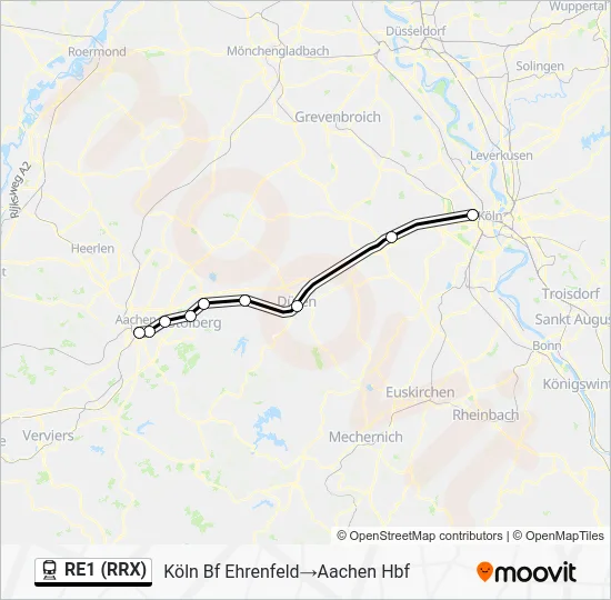 Поезд RE1 (RRX): карта маршрута
