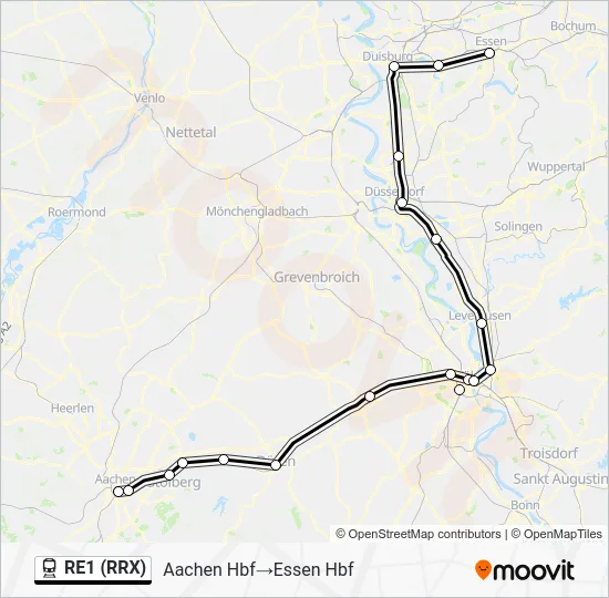 Поезд RE1 (RRX): карта маршрута