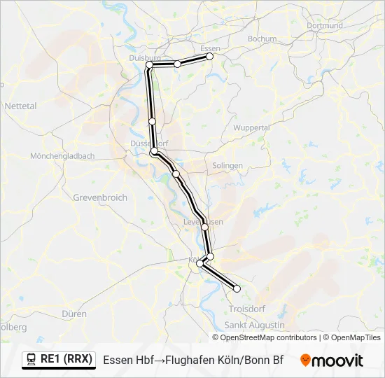 Поезд RE1 (RRX): карта маршрута