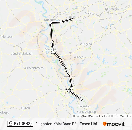 Поезд RE1 (RRX): карта маршрута
