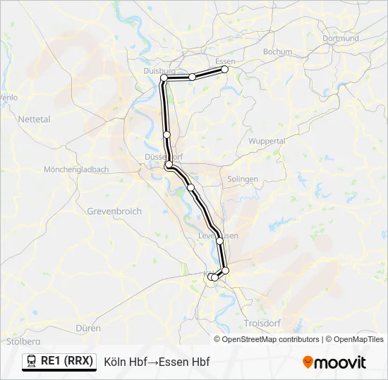 Поезд RE1 (RRX): карта маршрута
