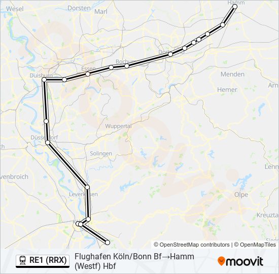 Поезд RE1 (RRX): карта маршрута