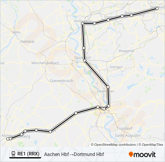 Поезд RE1 (RRX): карта маршрута