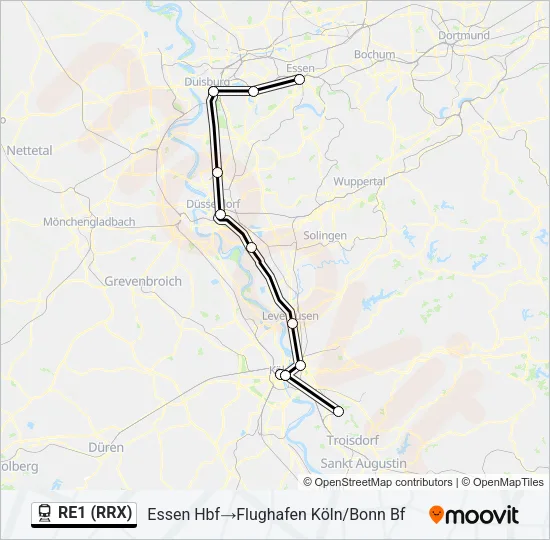 Поезд RE1 (RRX): карта маршрута