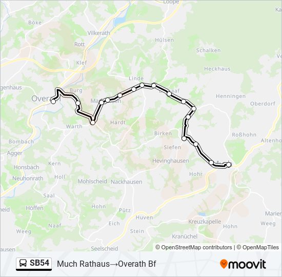 Автобус SB54: карта маршрута