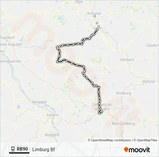 Поезд RB90: карта маршрута