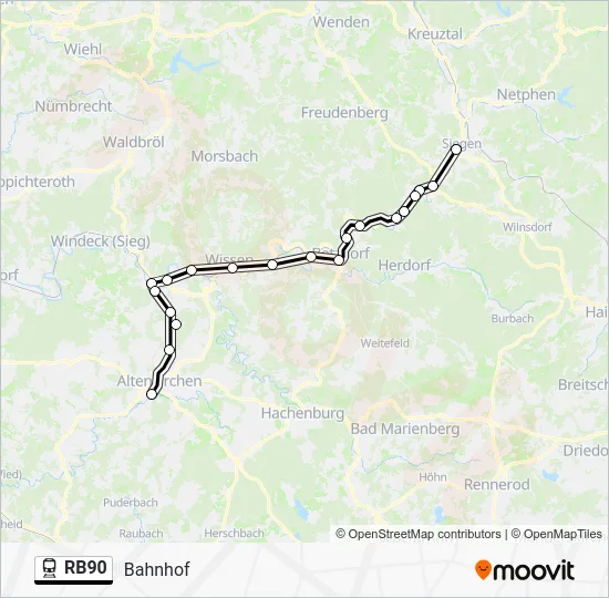 Поезд RB90: карта маршрута