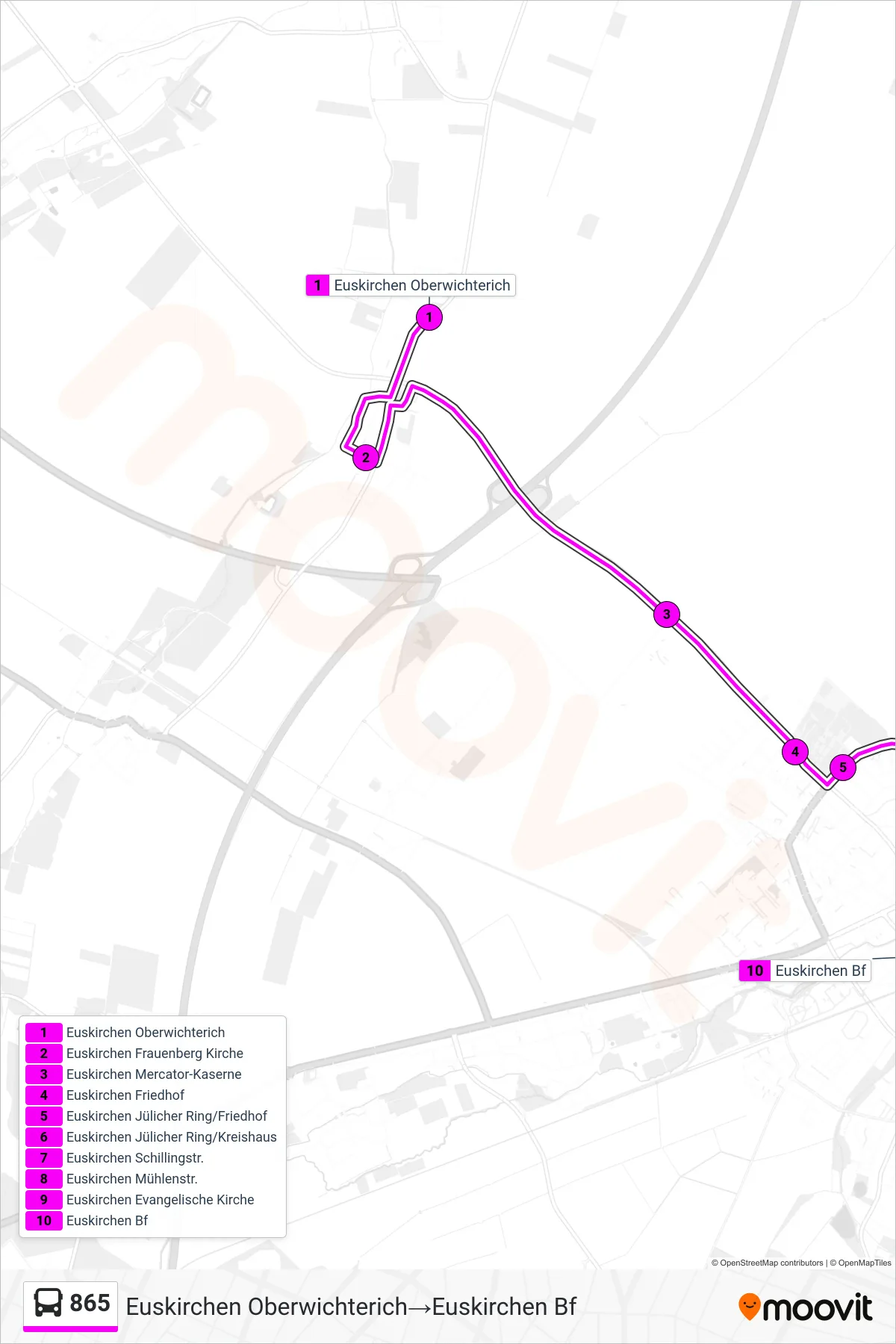 Linie 865 (Bus) Richtung Euskirchen Oberwichterich‎→Euskirchen Bf: Route und Haltestellen auf der Karte