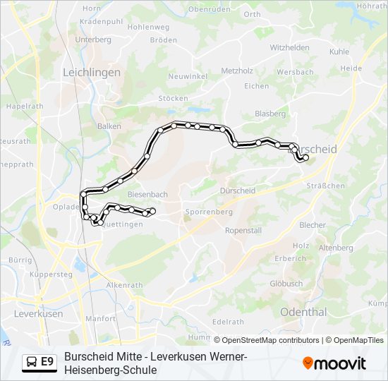 Автобус E9: карта маршрута