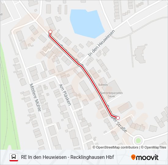 Автобус RE IN DEN HEUWIESEN - RECKLINGHAUSEN HBF: карта маршрута