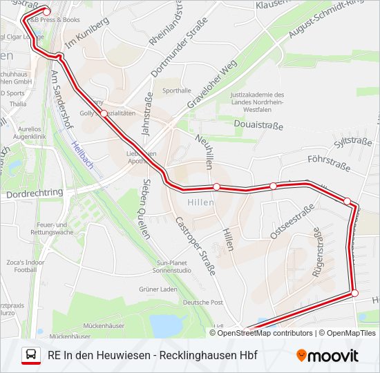 Автобус RE IN DEN HEUWIESEN - RECKLINGHAUSEN HBF: карта маршрута
