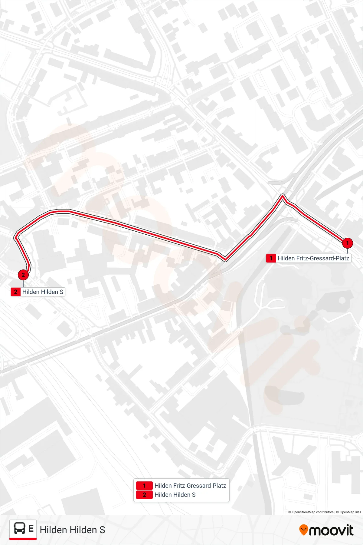 Linie E (Bus) Richtung Hilden Hilden S: Route und Haltestellen auf der Karte