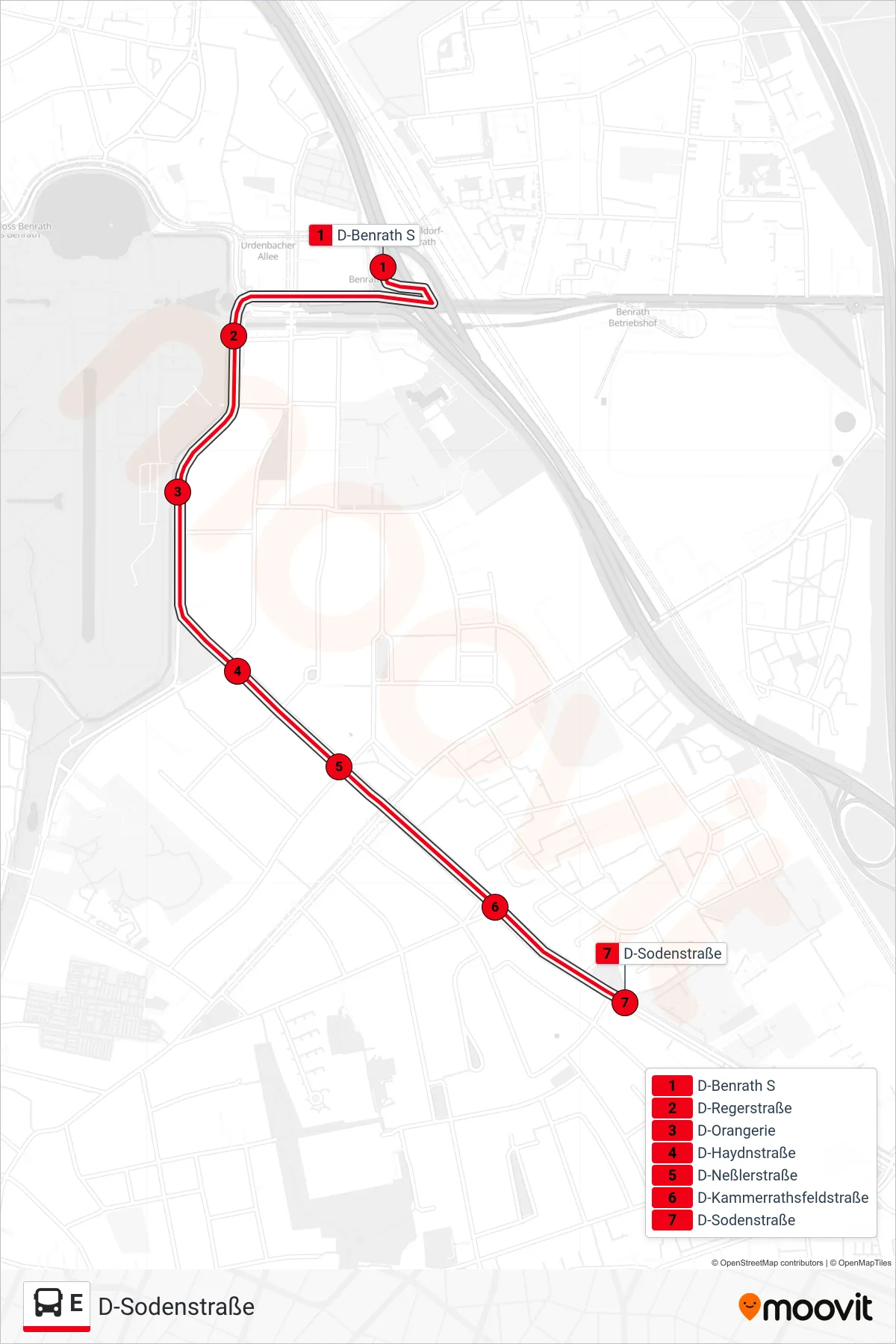Linie E (Bus) Richtung D-Sodenstraße: Route und Haltestellen auf der Karte