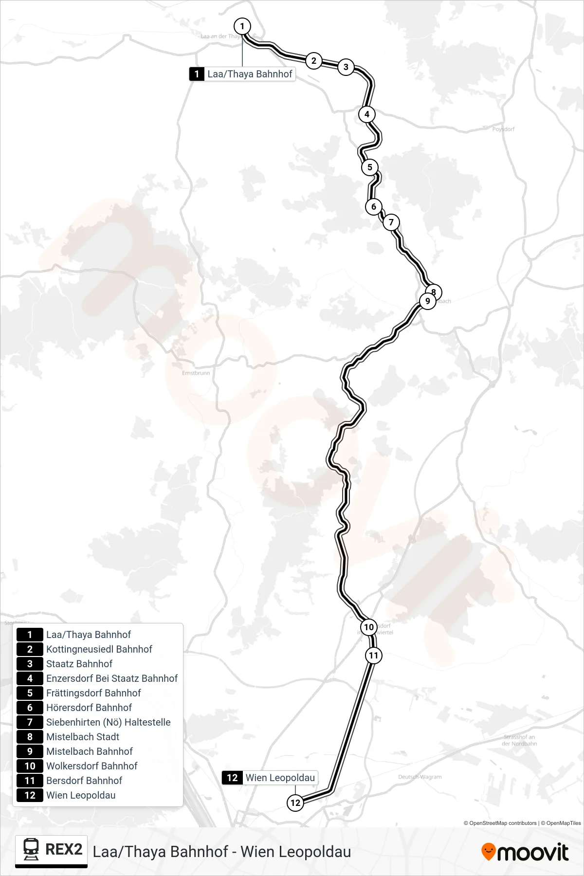 Linie REX2 (Tram) Richtung Mödling Bahnhof: Route und Haltestellen auf der Karte