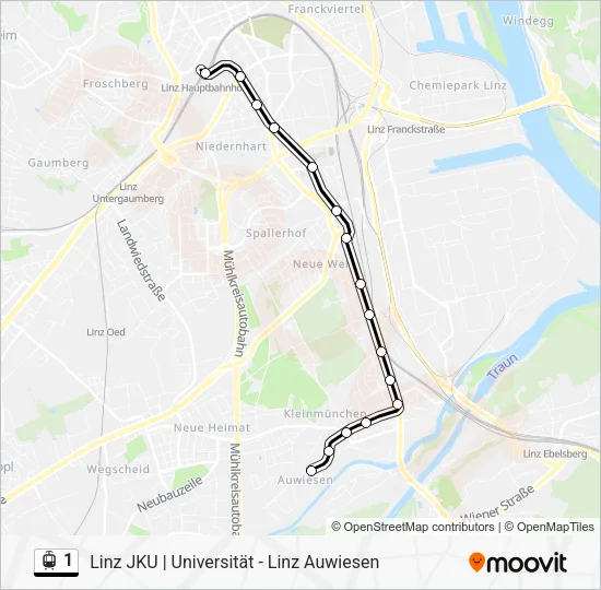 Straßenbahnlinie 1 Karte