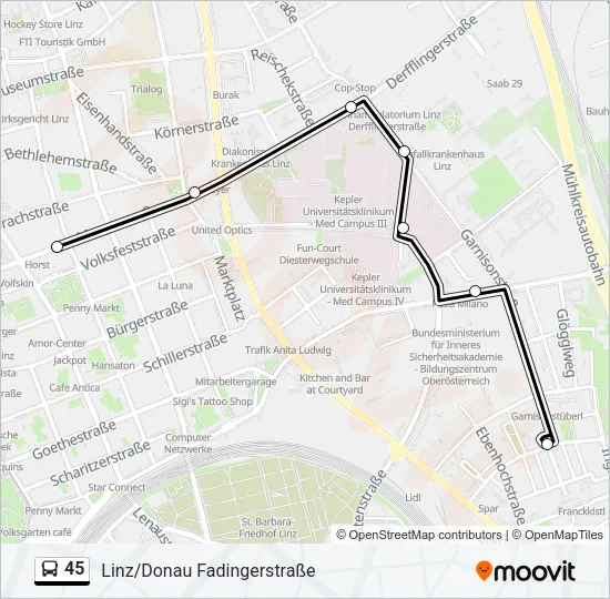 45 Bus Line Map