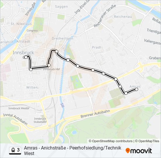 3 Route: Schedules, Stops & Maps - Innsbruck Anichstraße ...