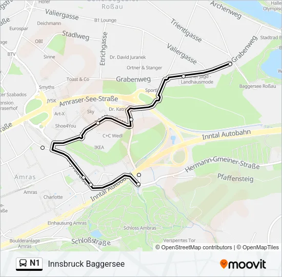 N1 Bus Line Map