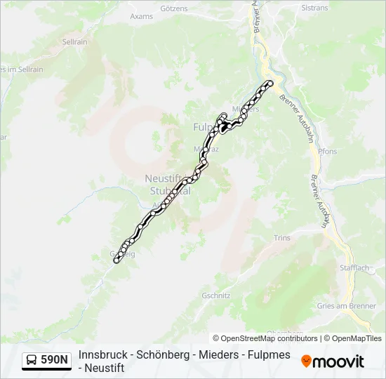 590N Bus Line Map