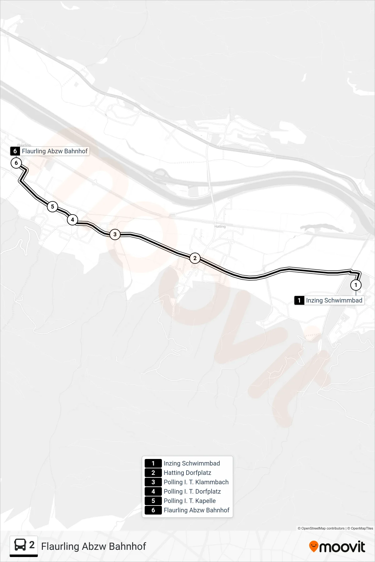 Linie 2 (Tram) Richtung Flaurling Abzw Bahnhof: Route und Haltestellen auf der Karte